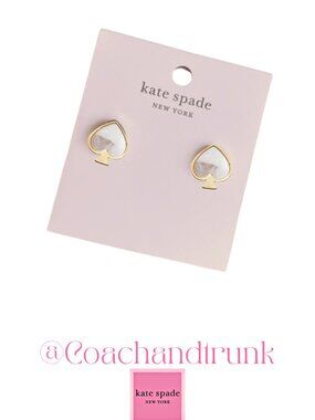 KATE SPADE Mother of Pearl Blush Gold Signature Spade Studs KS Dust Pouch NWT